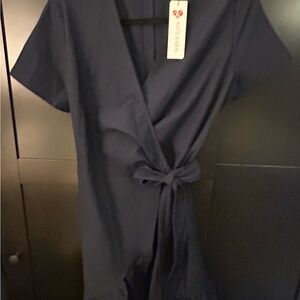 Elegant Navy Wrap Midi Dress Kate Kasin New With Tags